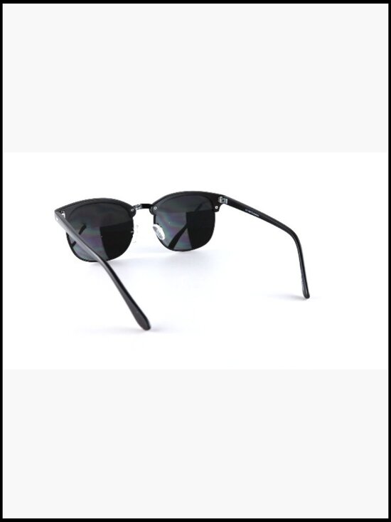 Super Dark Round Semi Rimless Sunglasses UV Protection Retro Vintage
